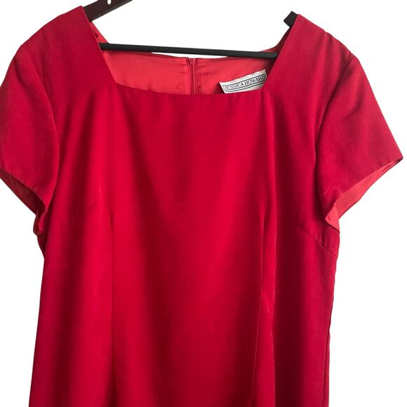 Vintage Jessica Howard Women Velvet Dress 14 Red Square Neck Classic Glam Party - Picture 5 of 14